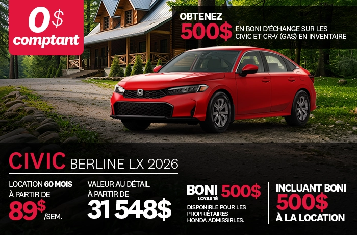 Bannière de Promotion Civic LX 2026